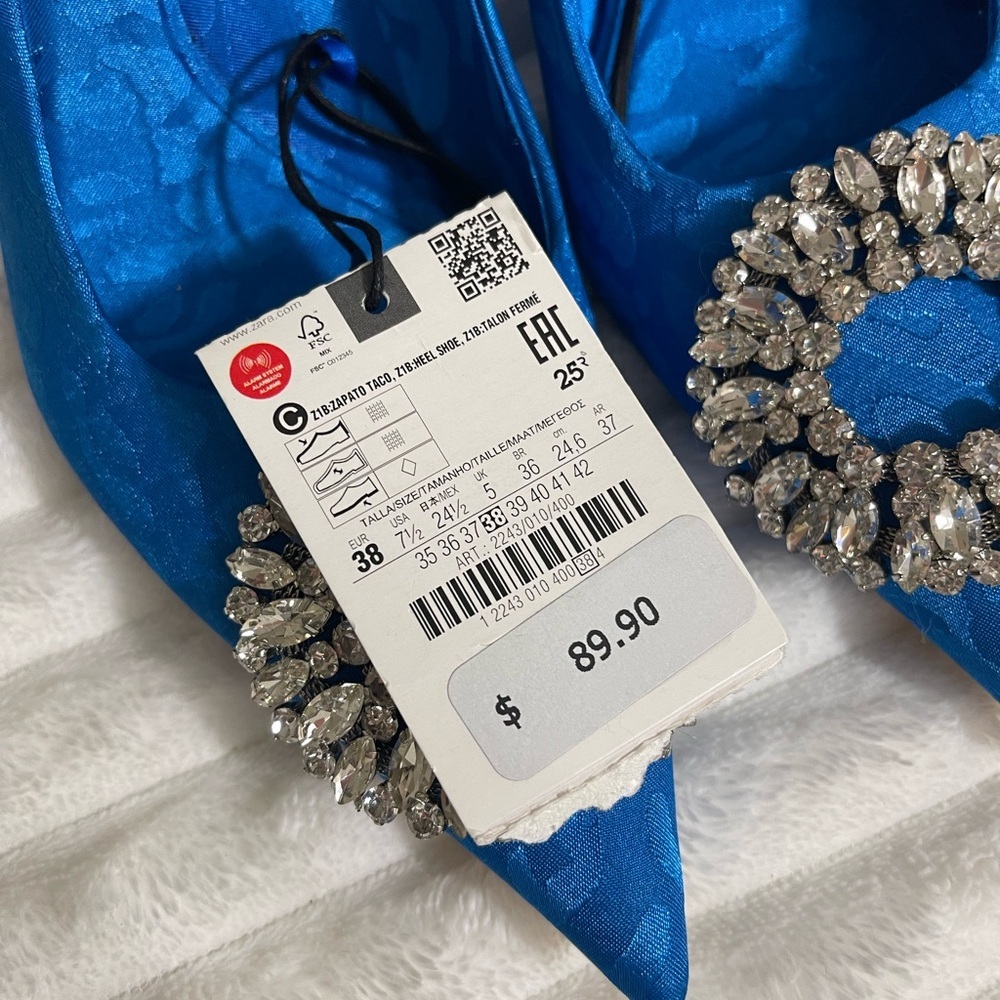 Zara Blue Animal Print Heels with Rhinestone Embellishment - Picture 8 of 14